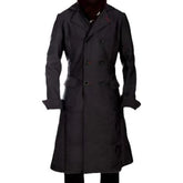 Trench-coat long croisé en coton gris noir pour homme